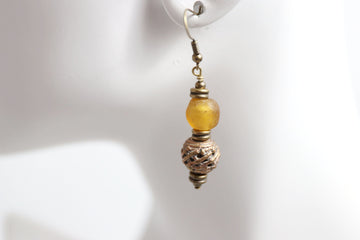 Amber Brass Drop Earrings | Amber and Brass Earrings | Nastava Jewelry
