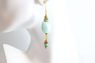 Amazonite Beads Earrings | Amazonite Gem Earrings | Nastava Jewelry