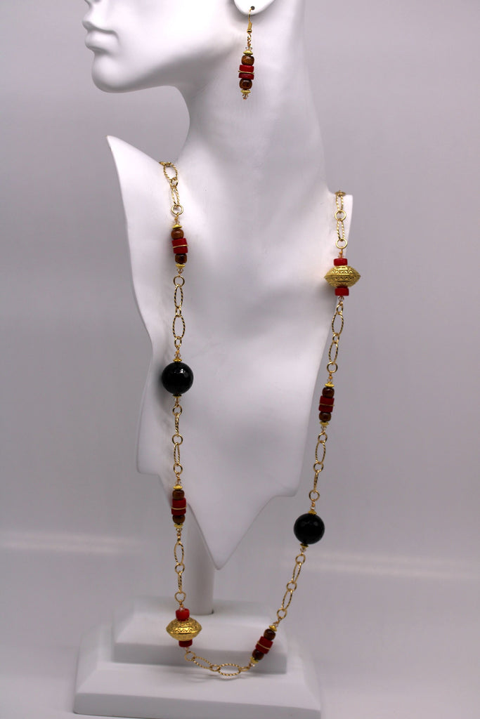 Onyx and Coral Drape - Nastava Jewelry