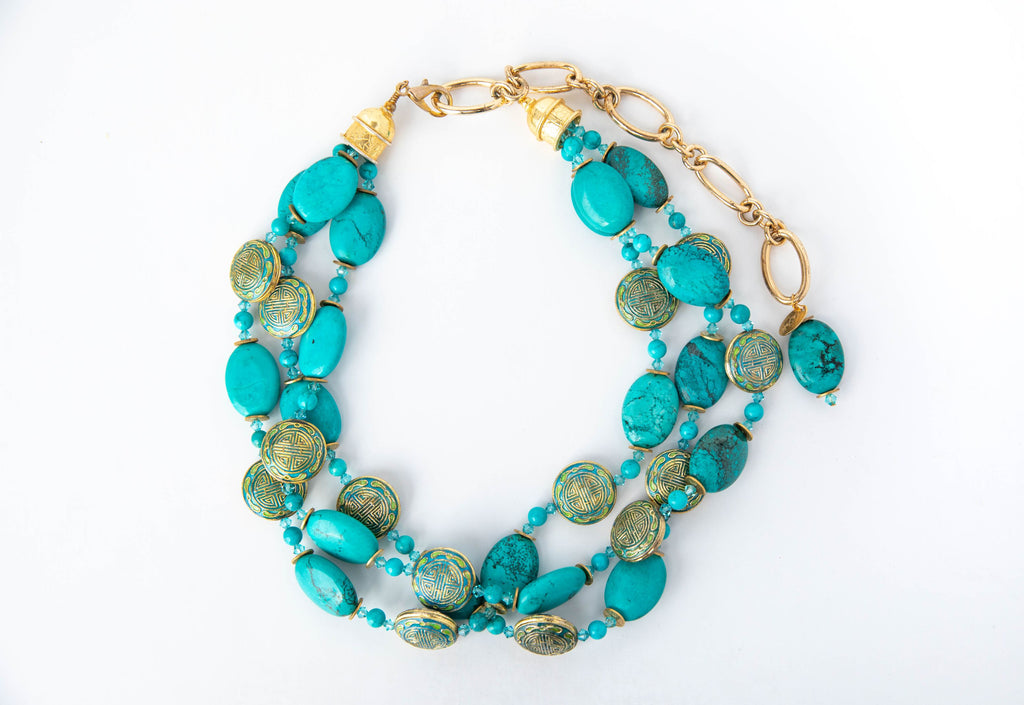 Turquoise Beaded Necklace | Turquoise Stone Necklace | Nastava Jewelry